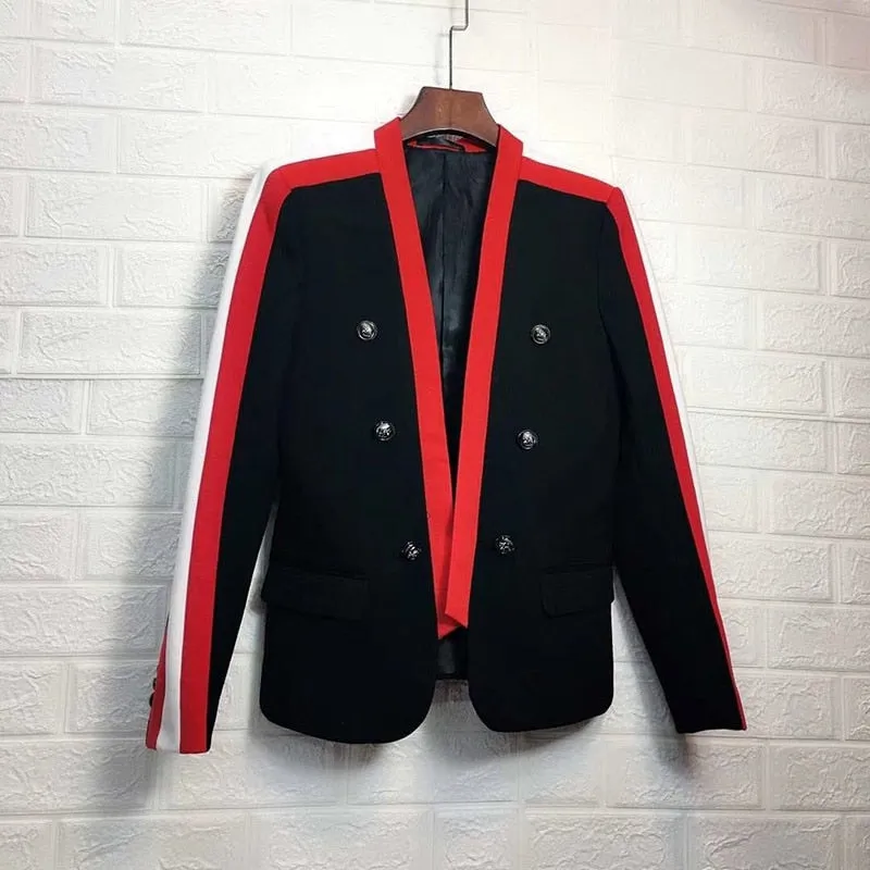 Masculine Black with Red Detail Stripe Men Blazer