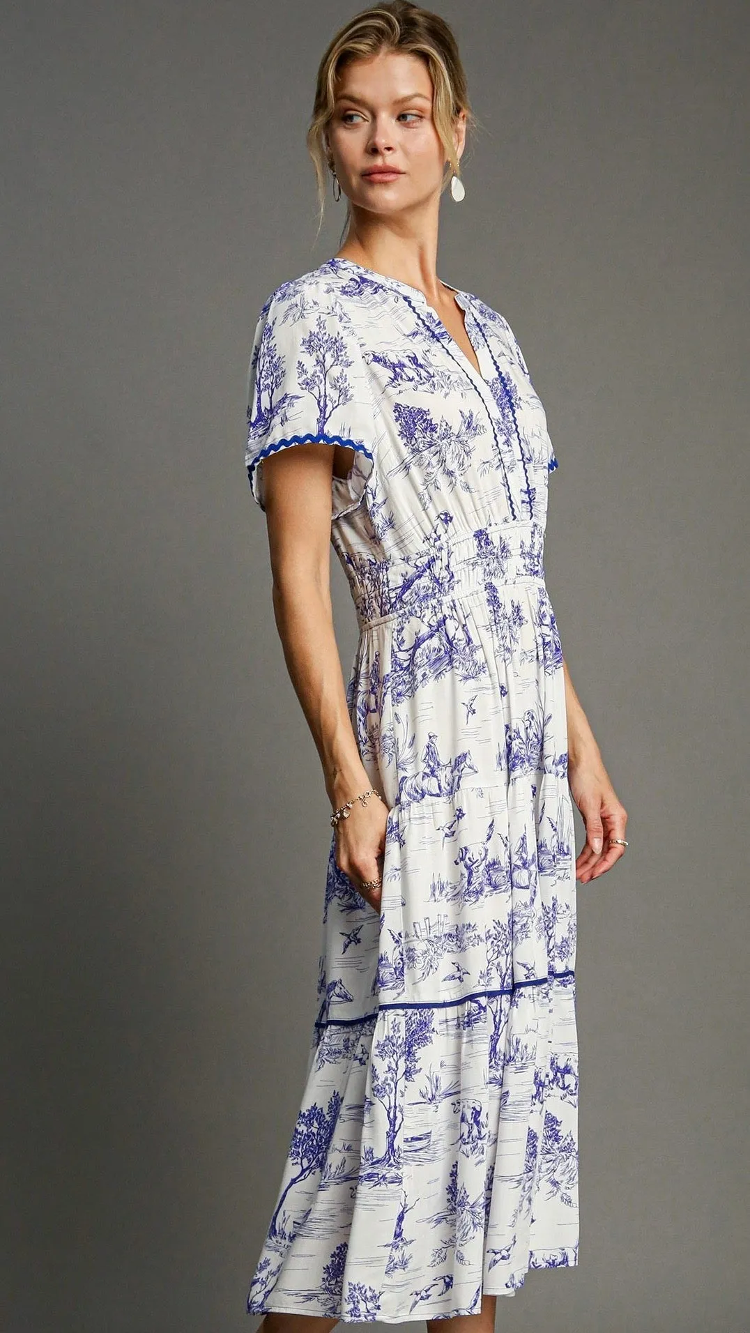 Matilda Ric Rac Trim Maxi Dress Toile Blue