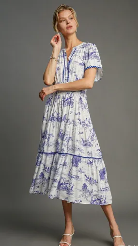 Matilda Ric Rac Trim Maxi Dress Toile Blue