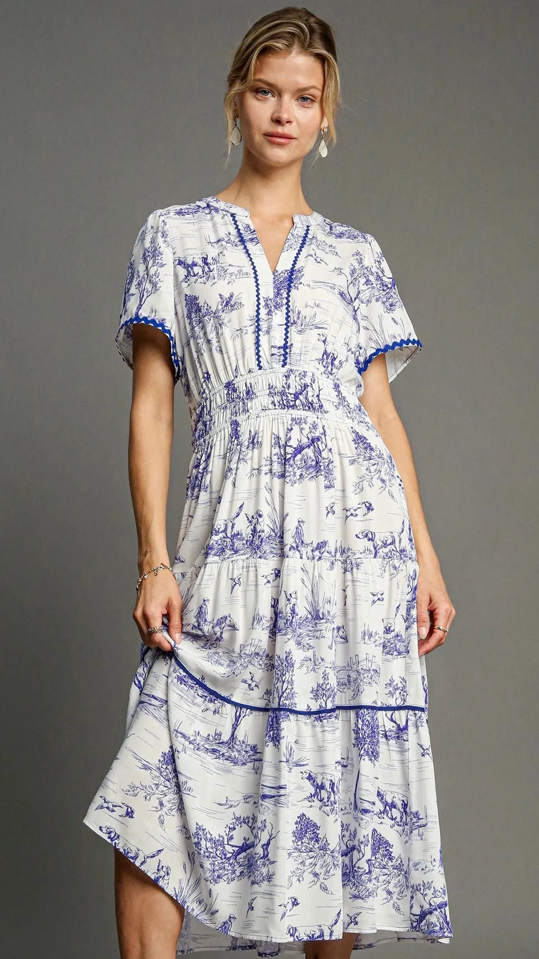 Matilda Ric Rac Trim Maxi Dress Toile Blue