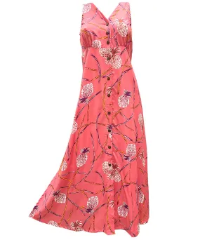 Maxi Long Cocktail Hawaiian Dress Pineapples Bamboo