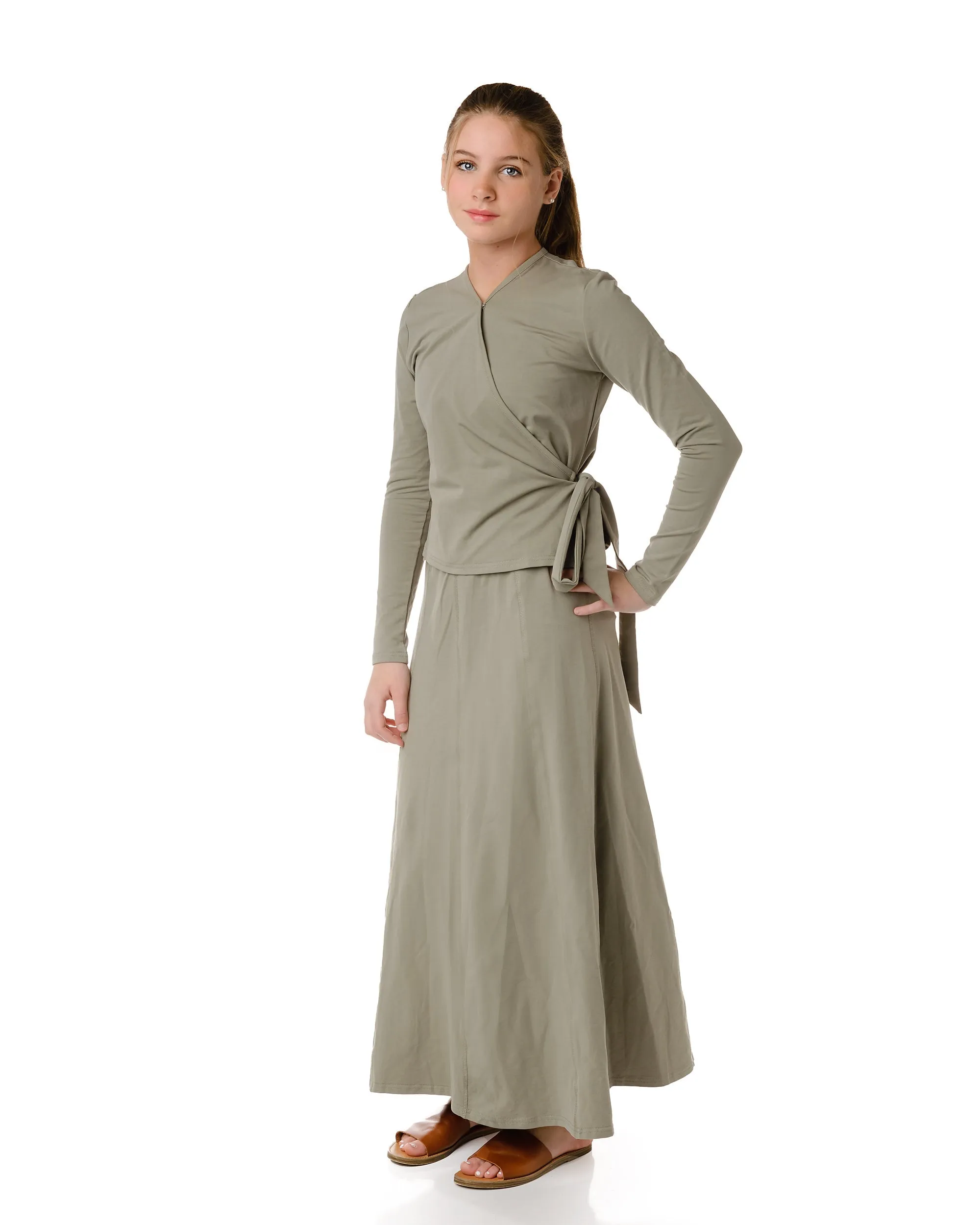 Maxi Sage Paneled Skirt With Stitching Details