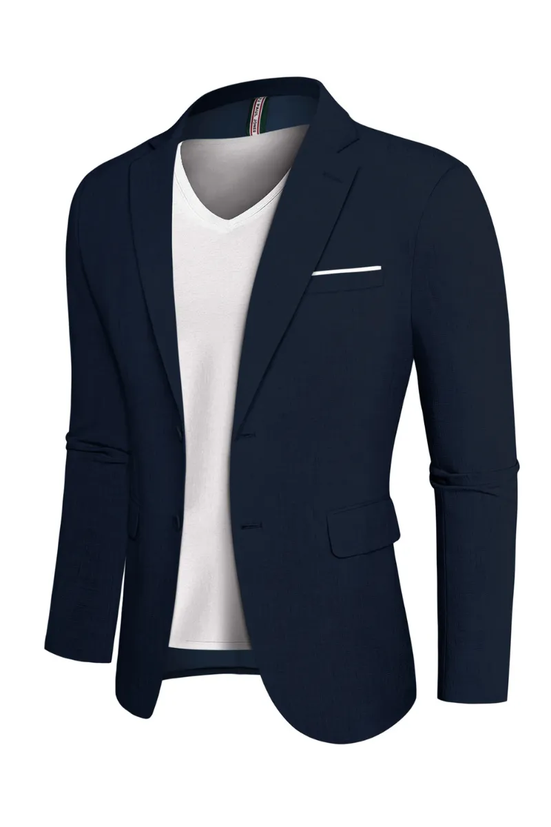 Men Back Slit Blazer Coat Casual Two-Button Notch Lapel Suit Coat