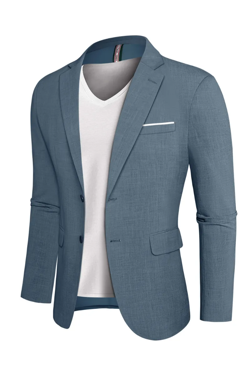 Men Back Slit Blazer Coat Casual Two-Button Notch Lapel Suit Coat