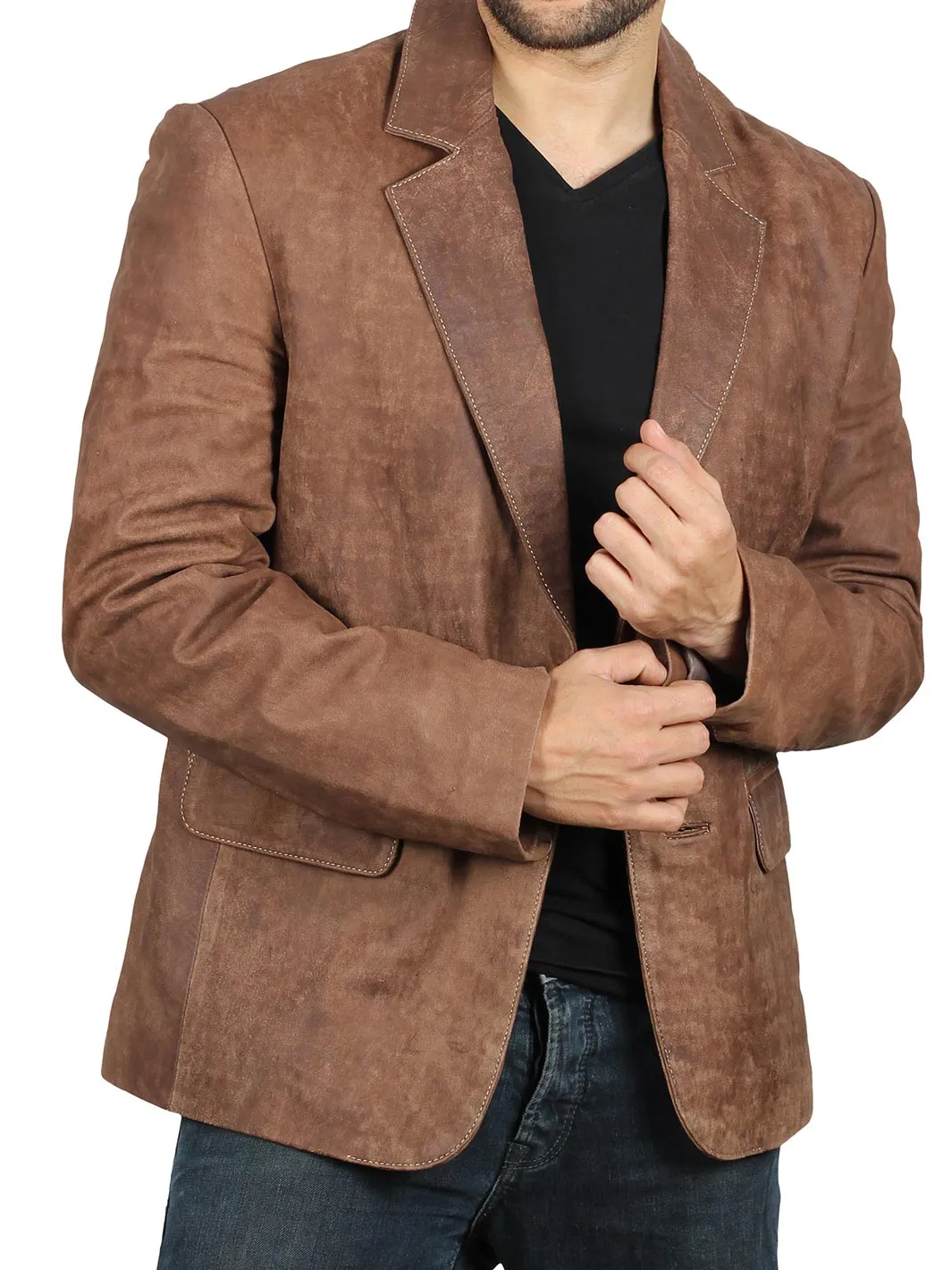 Men's Lambskin Snuff Brown Leather Blazer