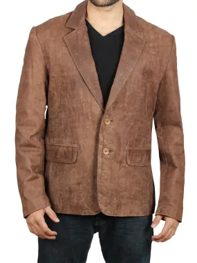 Men's Lambskin Snuff Brown Leather Blazer