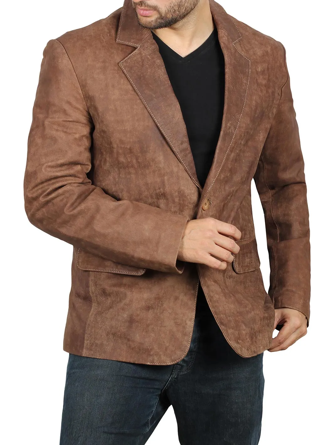 Men's Lambskin Snuff Brown Leather Blazer