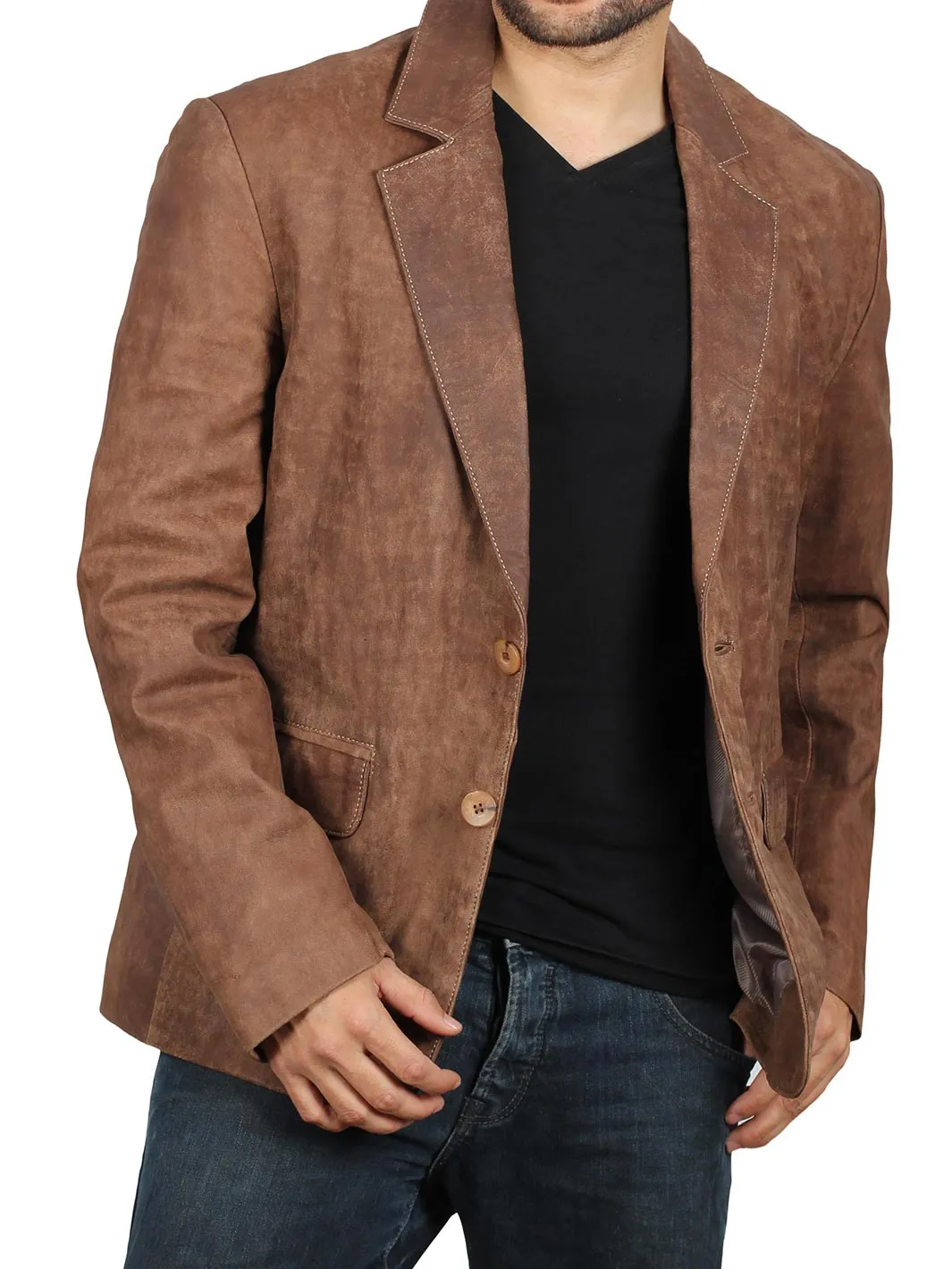 Men's Lambskin Snuff Brown Leather Blazer