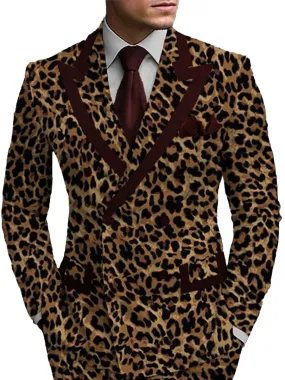 Men's Leopard Contrast Print Double Breasted Vintage Blazer