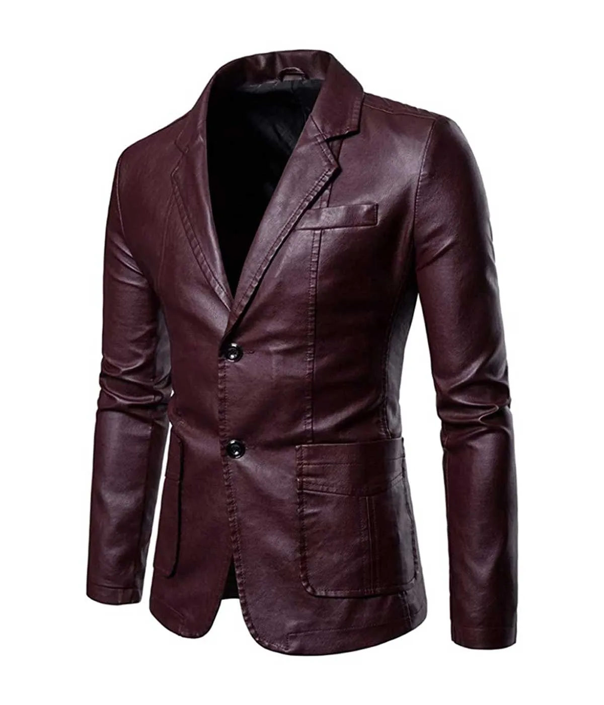 Men's Slim-Fit Leather Blazer