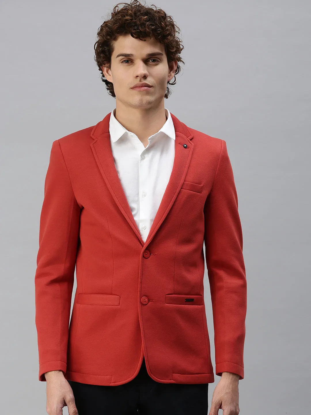 Men's Solid Rust Single Breasted Blazer