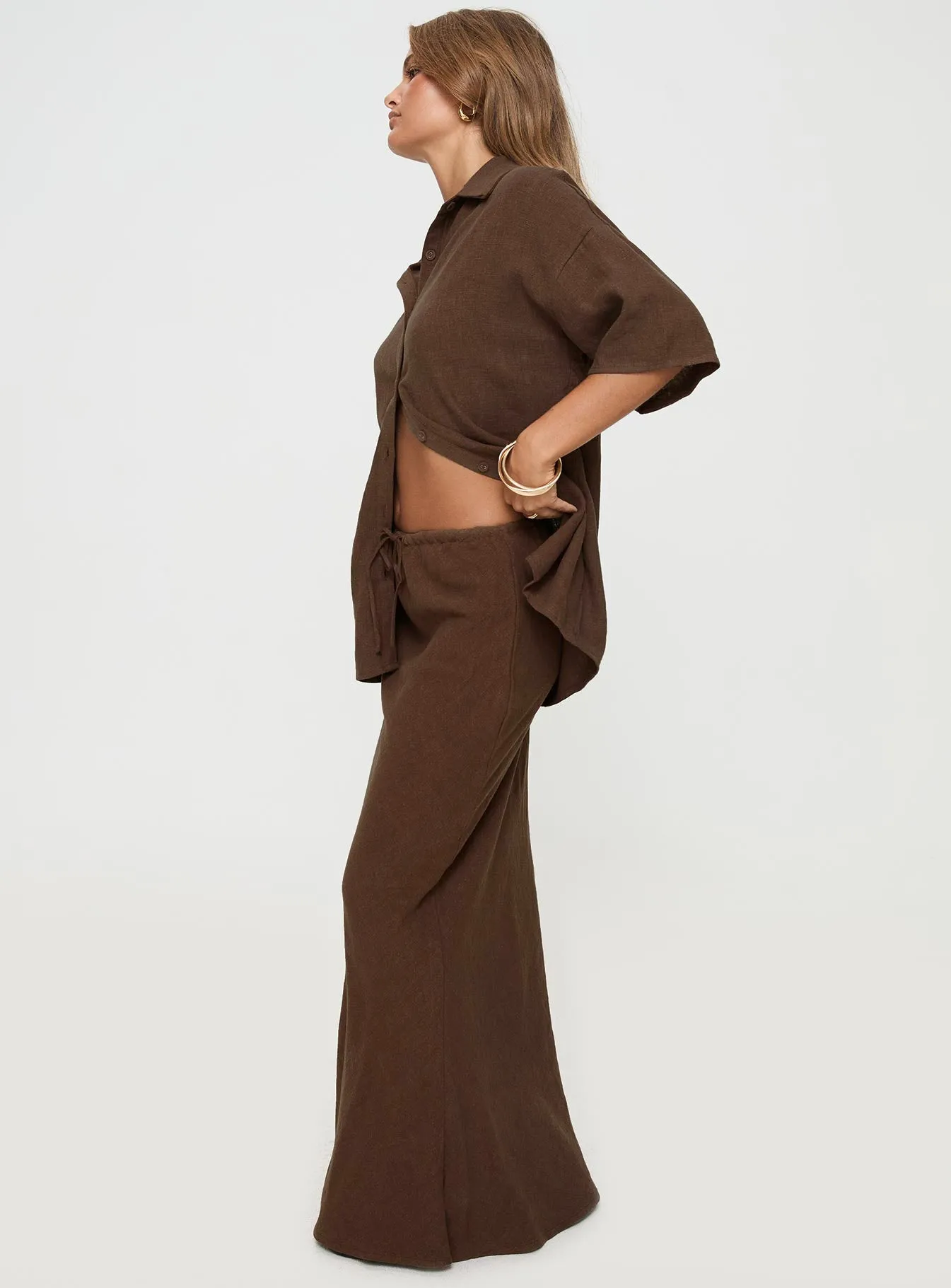 Mercer Linen Blend Maxi Skirt Chocolate