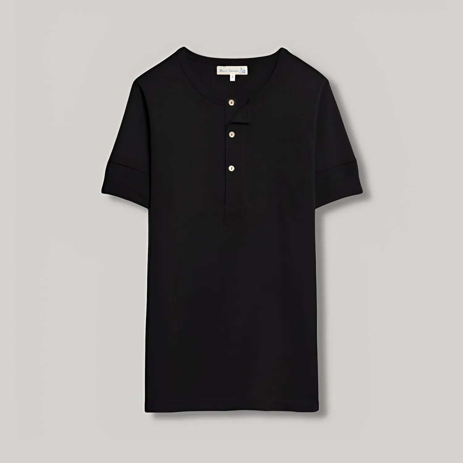 MERZ B SCHWANEN 207 SHORT SLEEVED HENLEY SHIRT -  DEEP BLACK