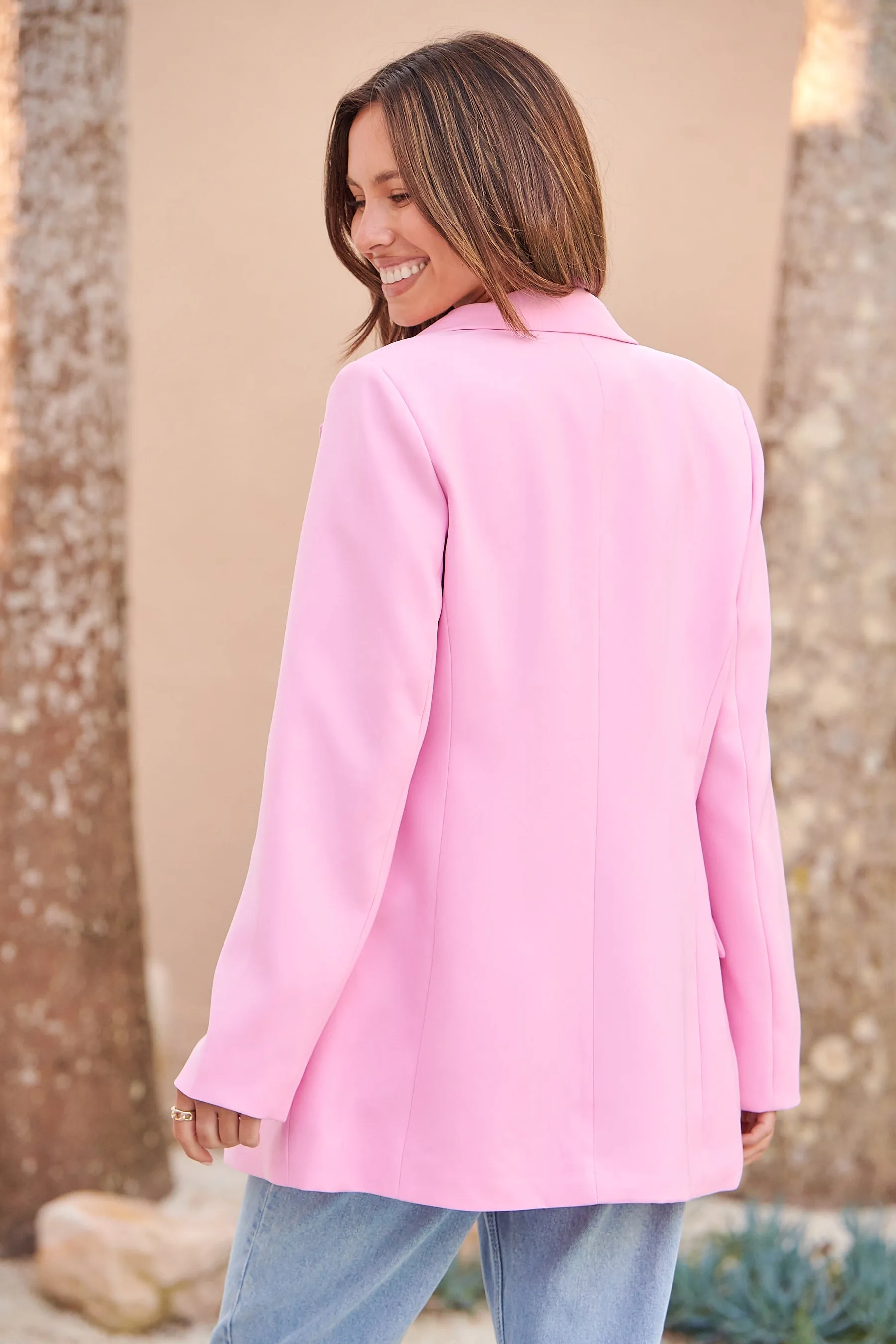 Mimosa Pink Button Front Blazer