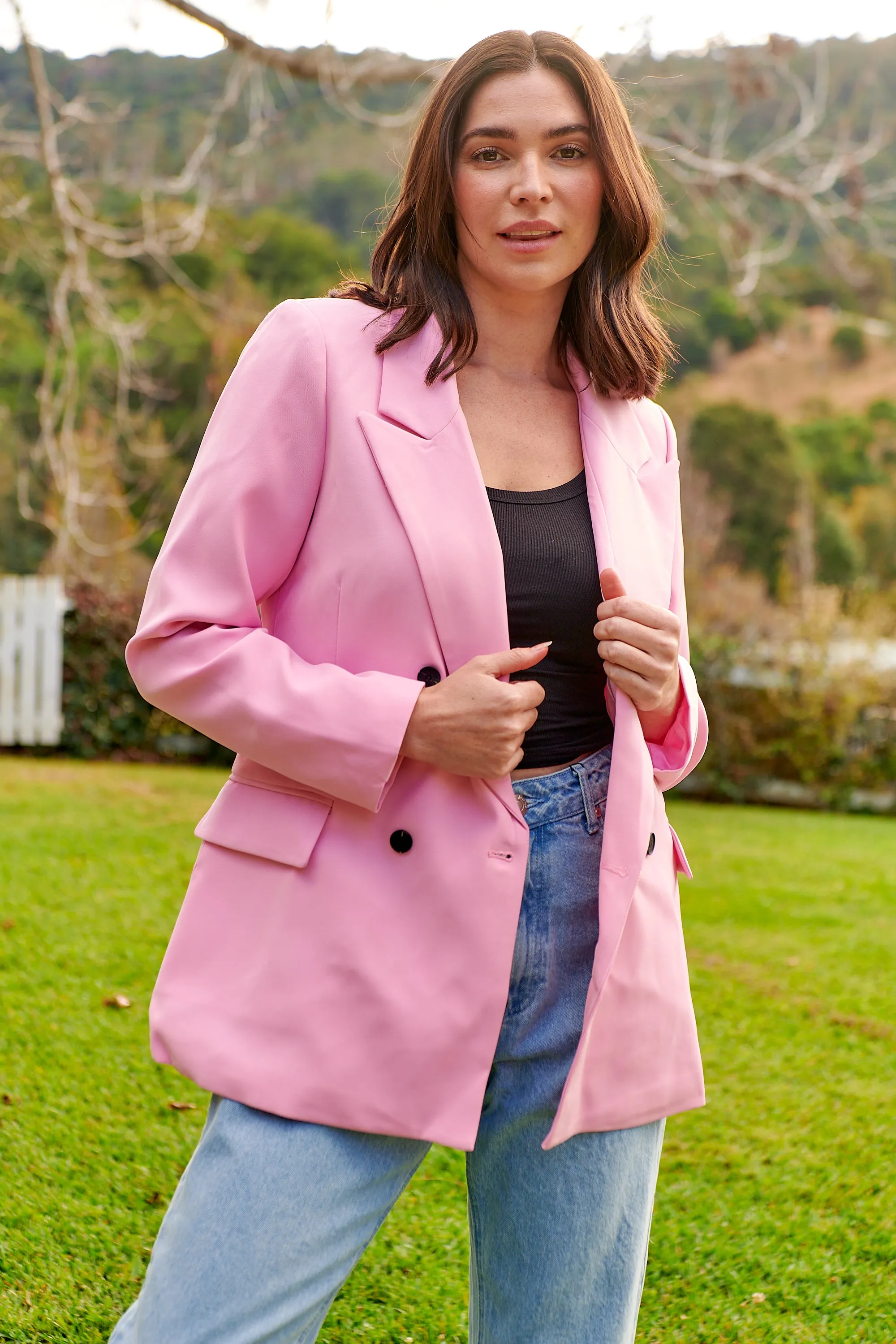 Mimosa Pink Button Front Blazer