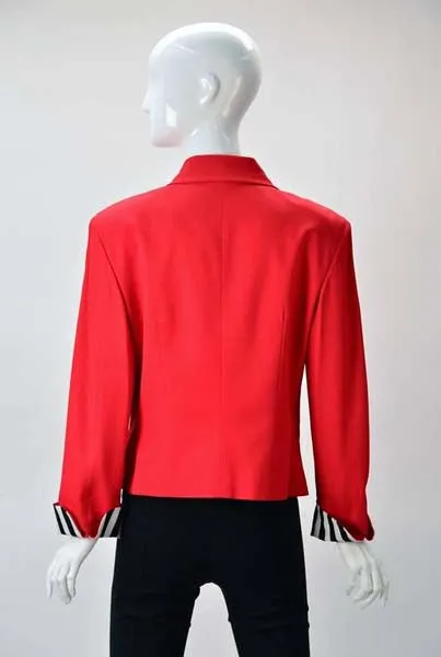 Moschino "Cheap and Chic" Red Blazer with Black/White Striped Bow