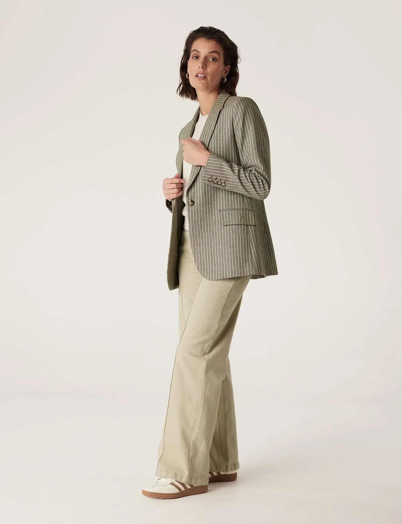 Mosman Pinstripe Blazer - Sage Green Pinstripe