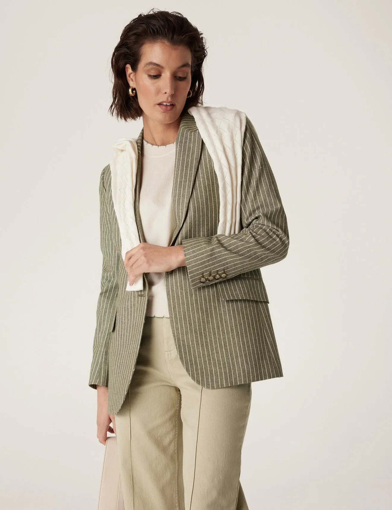 Mosman Pinstripe Blazer - Sage Green Pinstripe