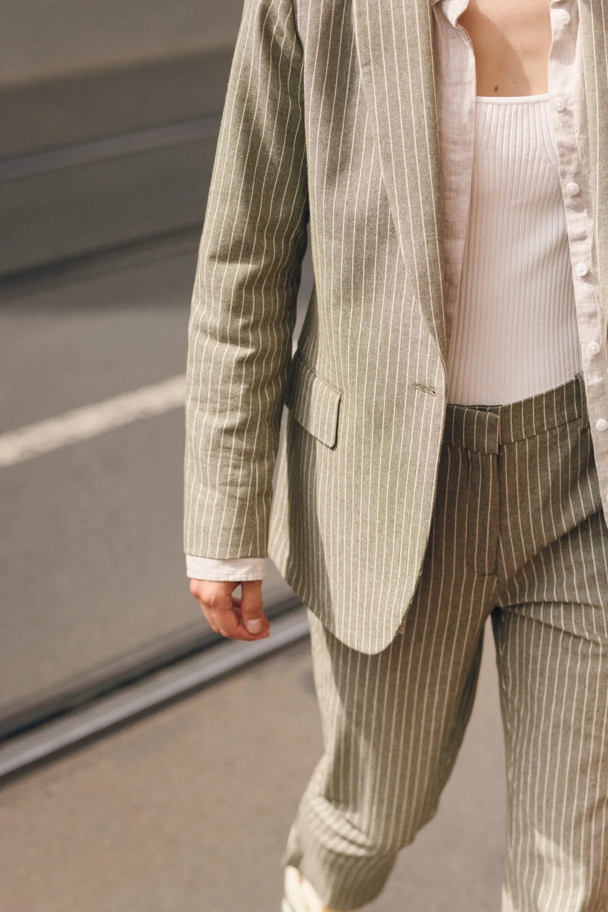 Mosman Pinstripe Blazer - Sage Green Pinstripe