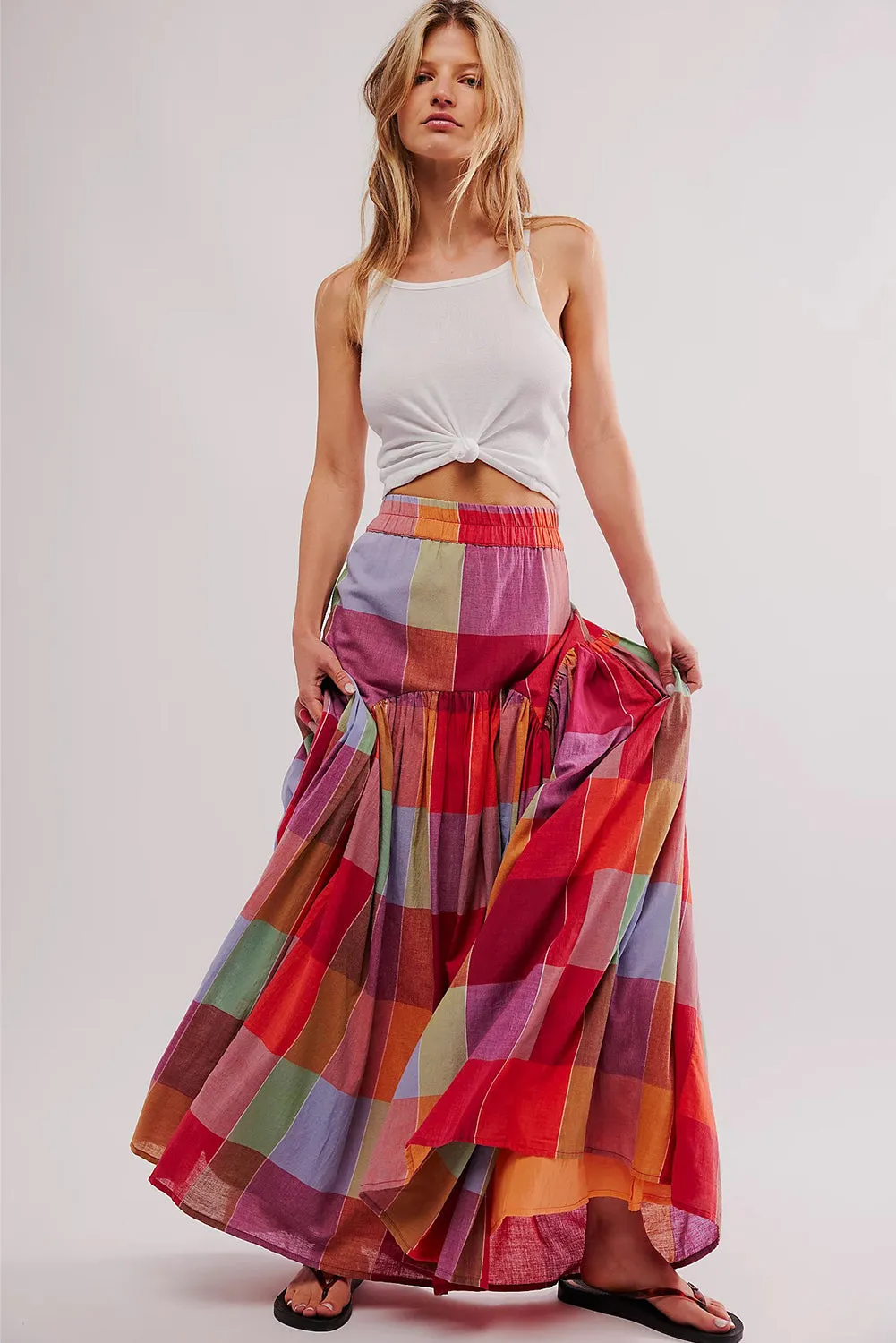 Multicolor Plaid Boho Maxi Skirt