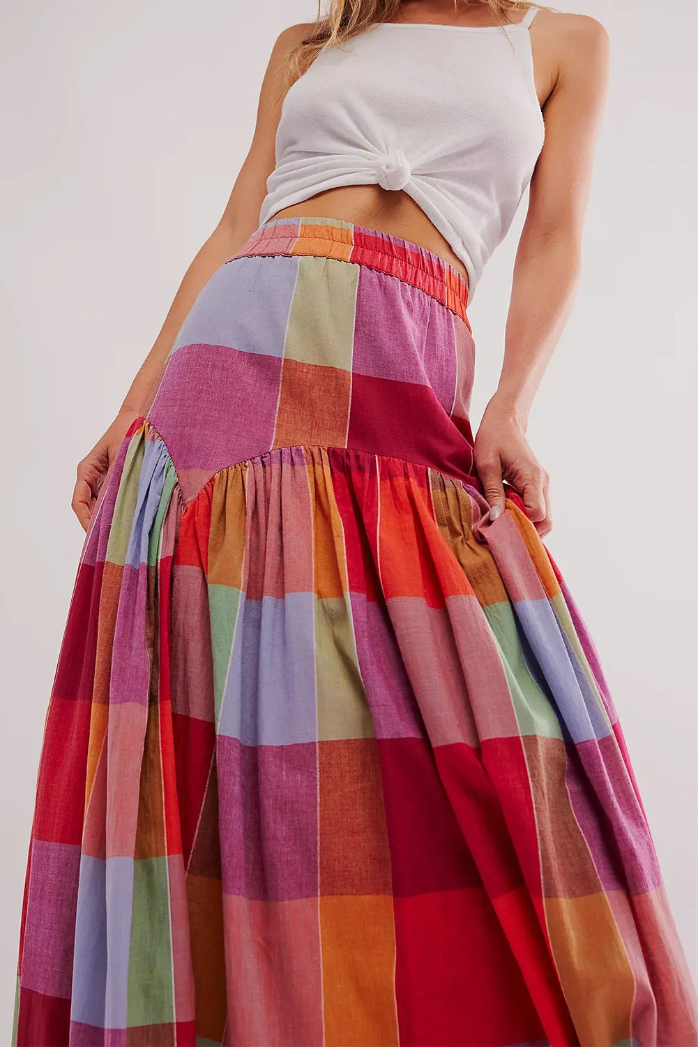 Multicolor Plaid Boho Maxi Skirt