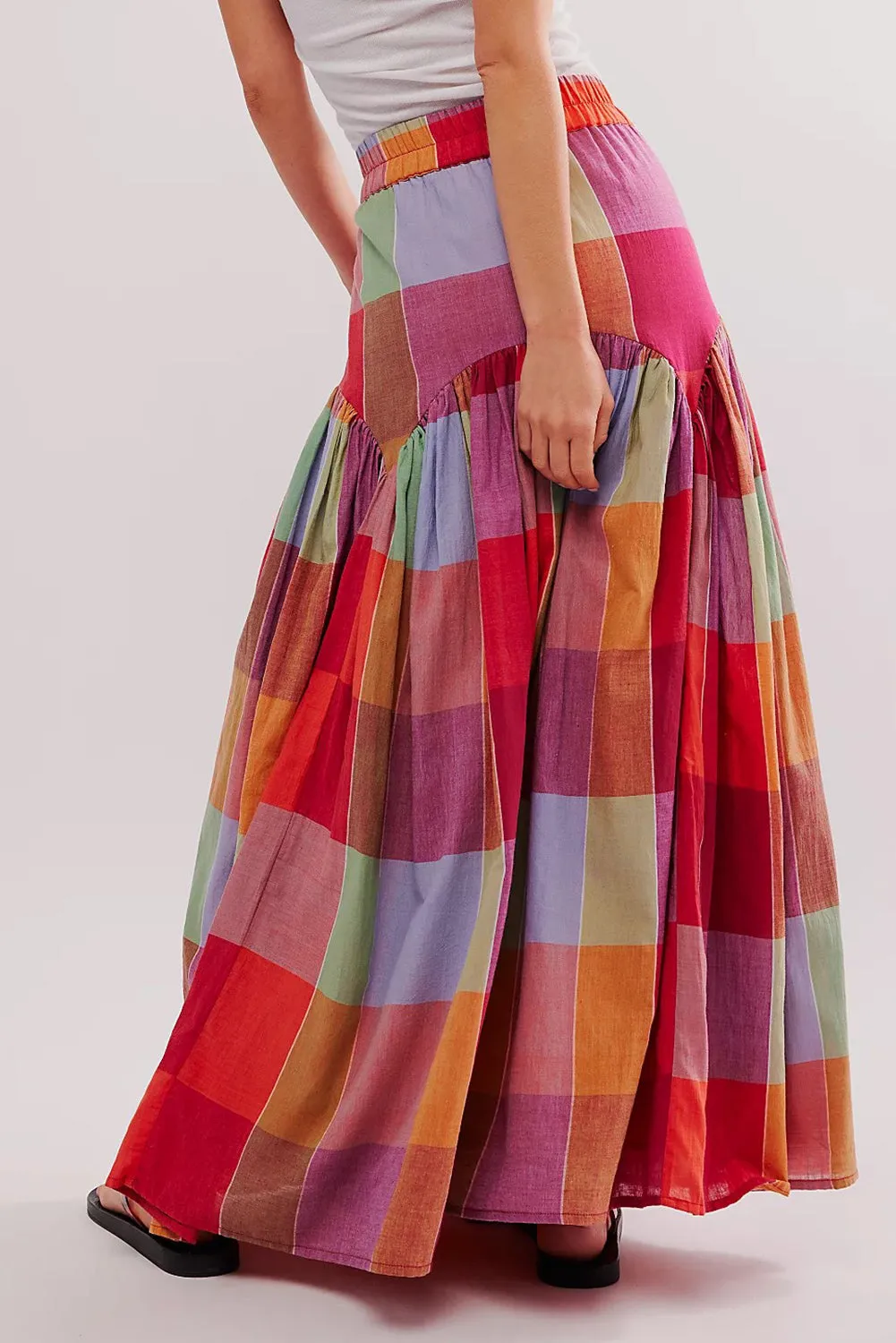 Multicolor Plaid Boho Maxi Skirt