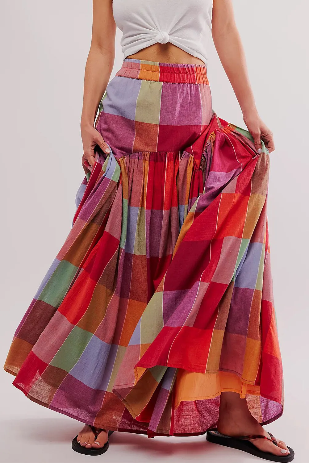 Multicolor Plaid Boho Maxi Skirt