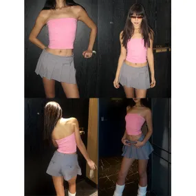 Nana Solid Color Baby Pink Sleeveless Tube Cropped Top