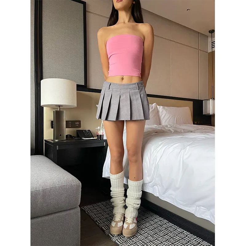 Nana Solid Color Baby Pink Sleeveless Tube Cropped Top