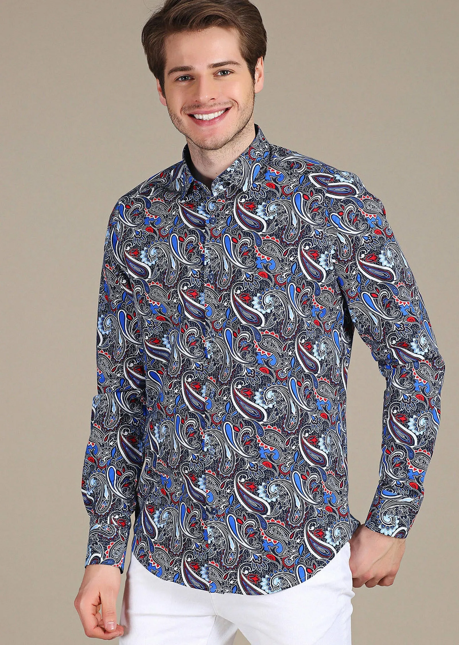 Navy Blue Paisley "Miami" Shirt