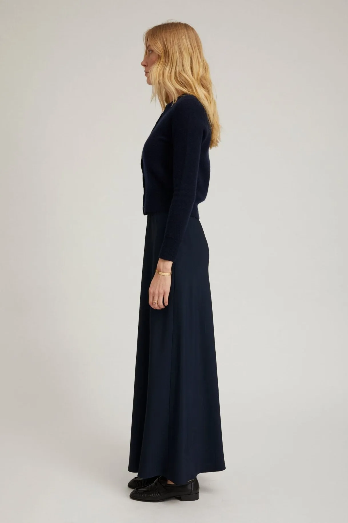 Navy Crepe Bias Maxi Skirt