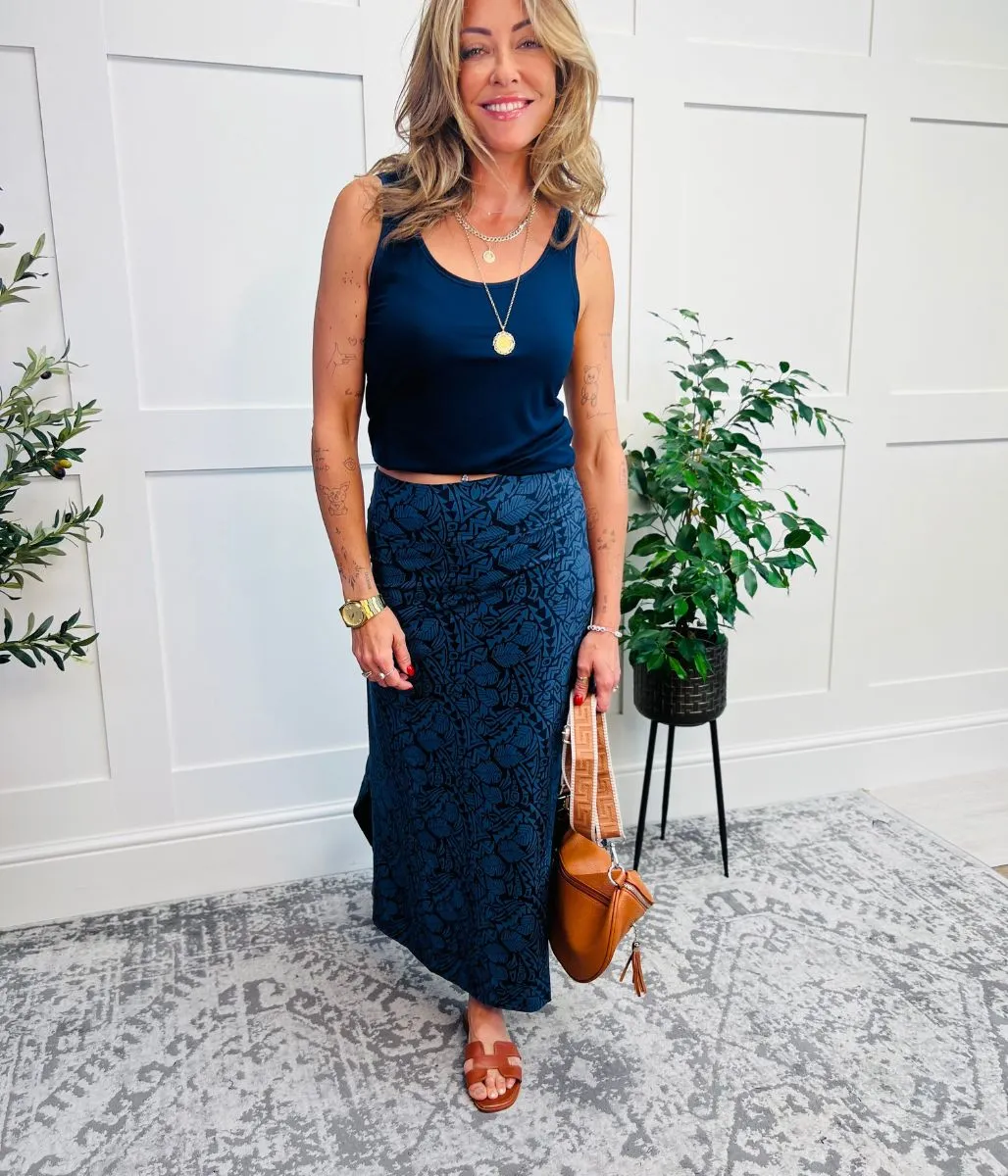 Navy Elder Jersey Maxi Skirt