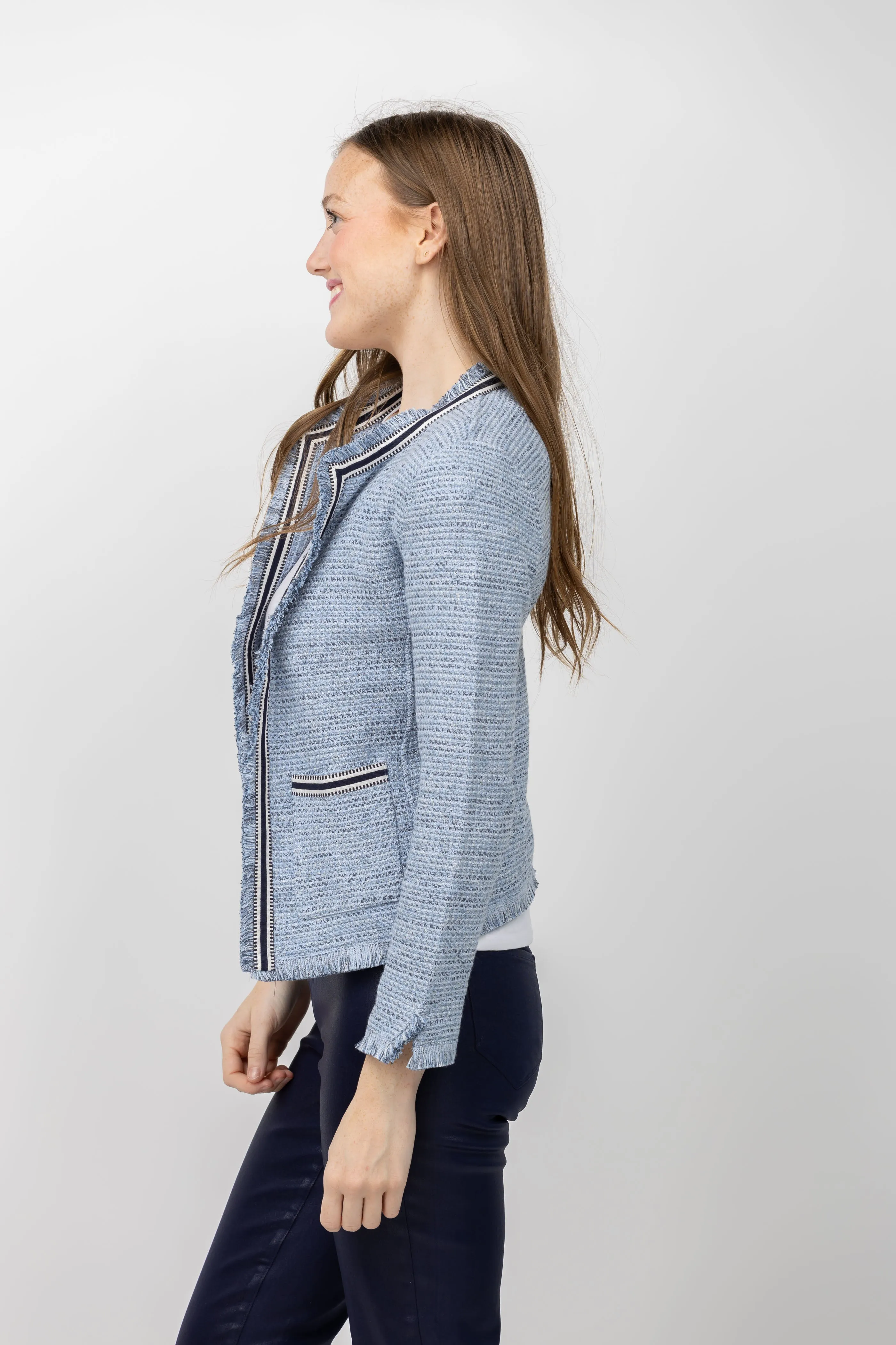 Nic   Zoe Mix Knit Jacket in Blue Multi