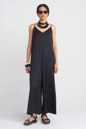 Nu Slim Strap Satin Jumpsuit Black