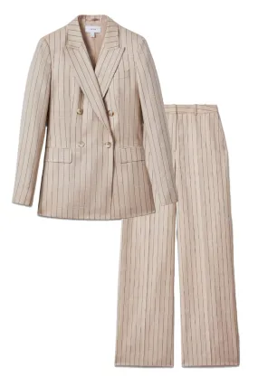 Odette Wool Blend Striped Double Breasted Blazer and Wide-Leg Trousers