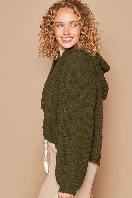 Olive Cropped Knit Sweater