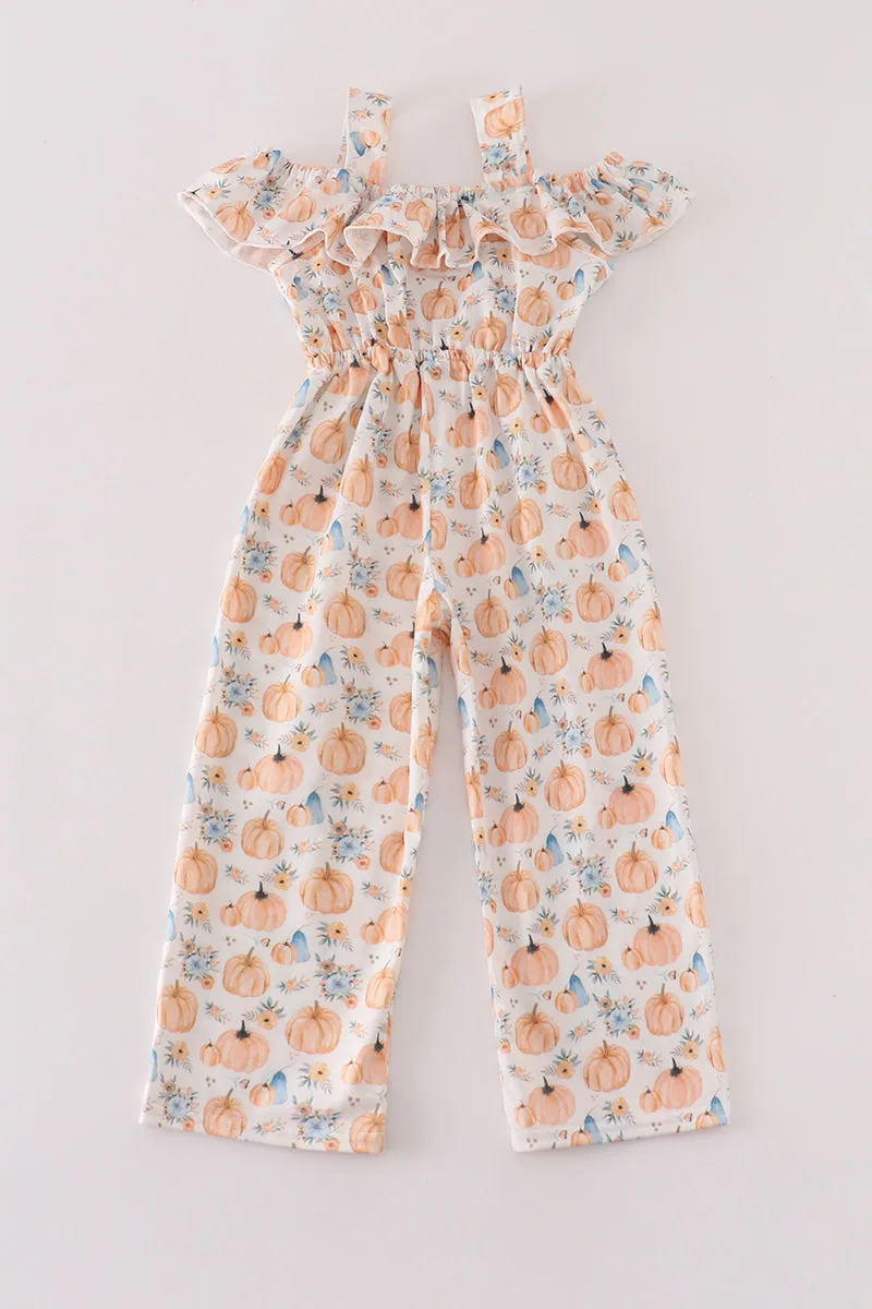 Orange pumpkin print girl jumpsuit