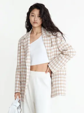 Oversized Wide-shoulder Checked Blazer