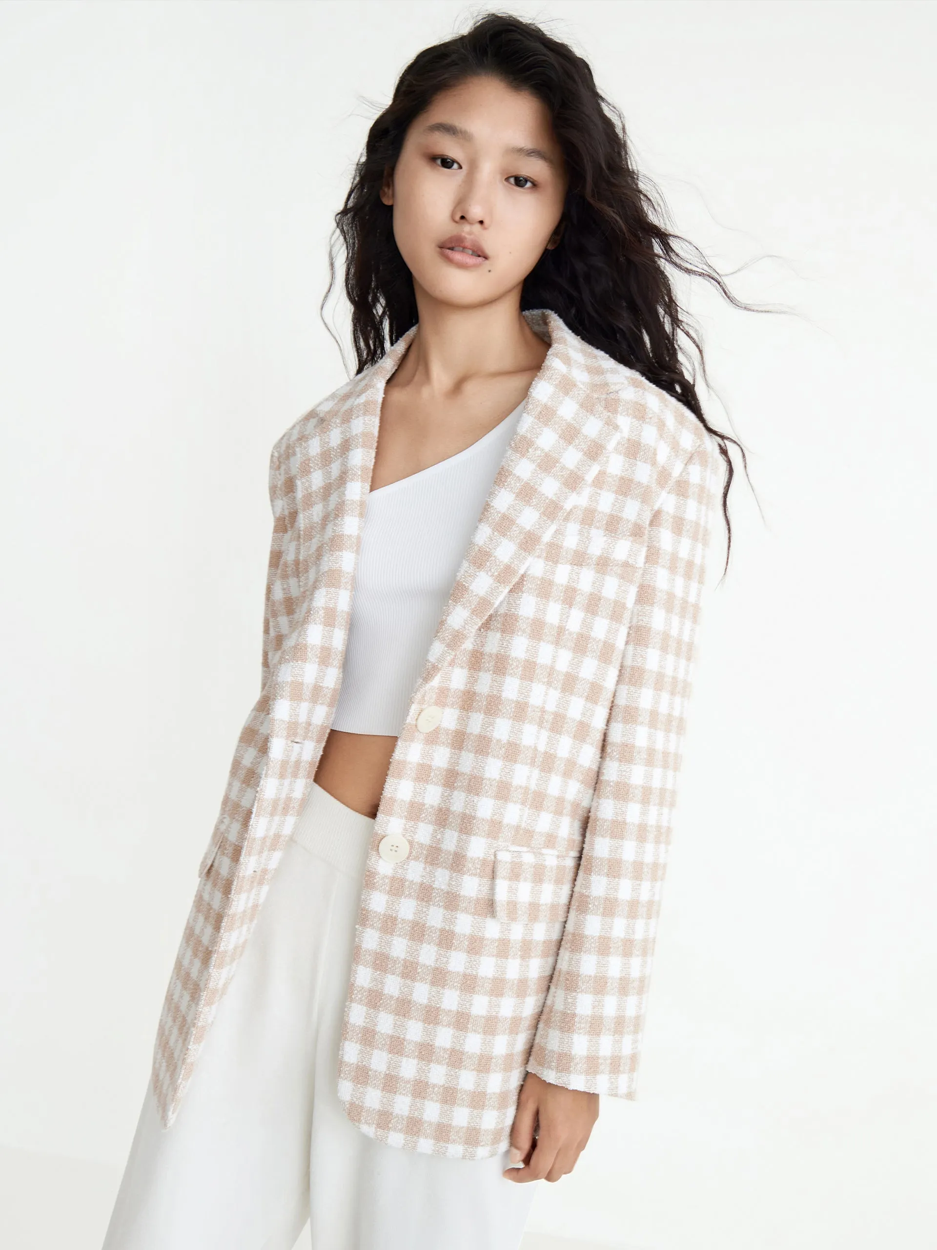 Oversized Wide-shoulder Checked Blazer