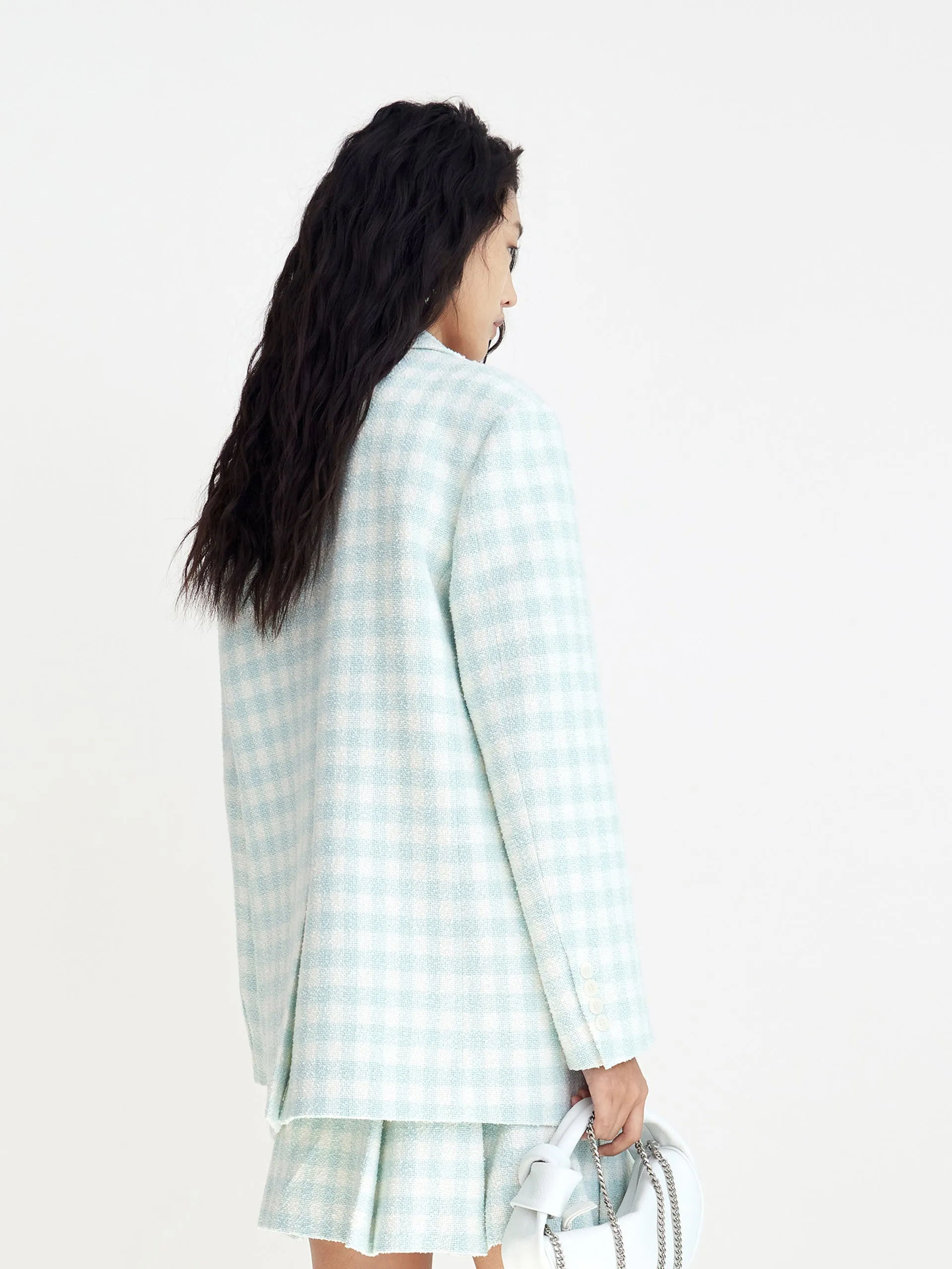 Oversized Wide-shoulder Checked Blazer