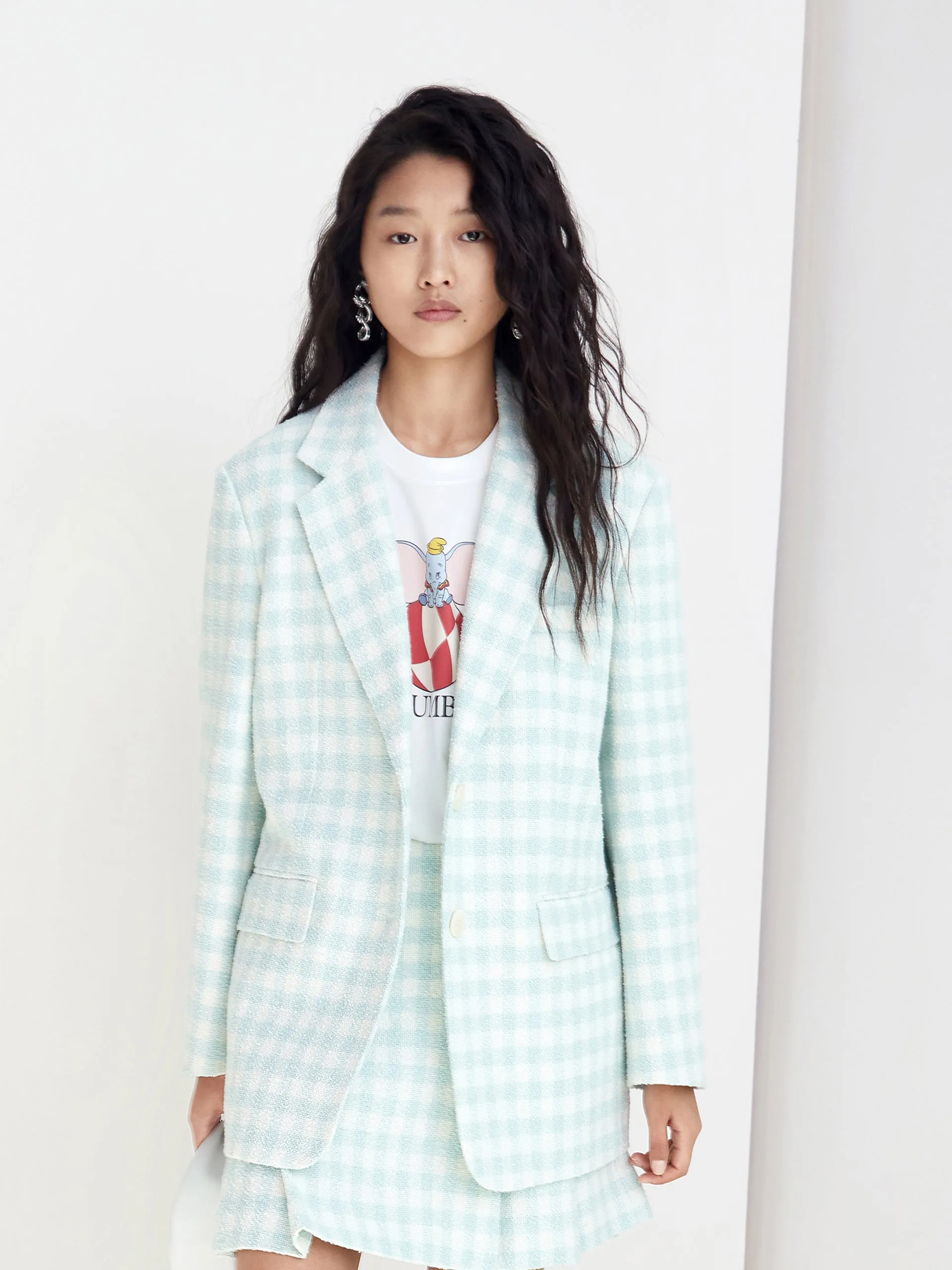 Oversized Wide-shoulder Checked Blazer