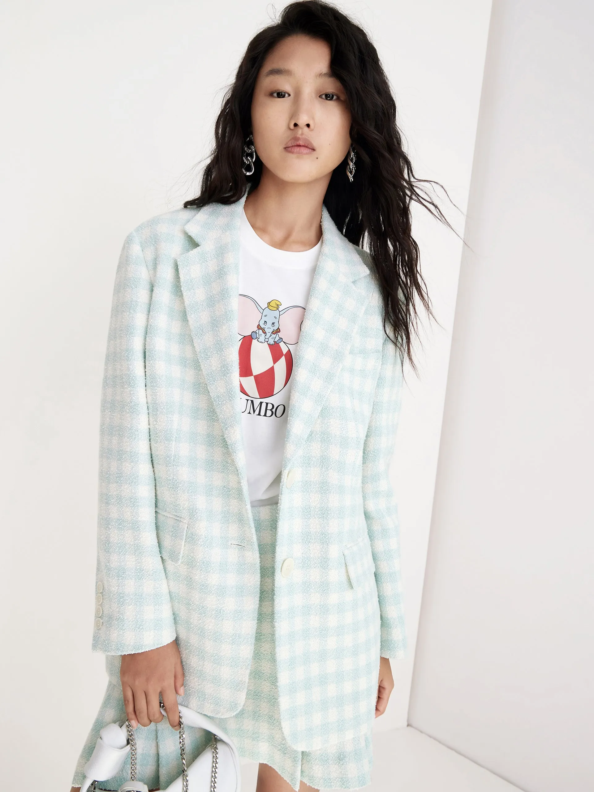 Oversized Wide-shoulder Checked Blazer