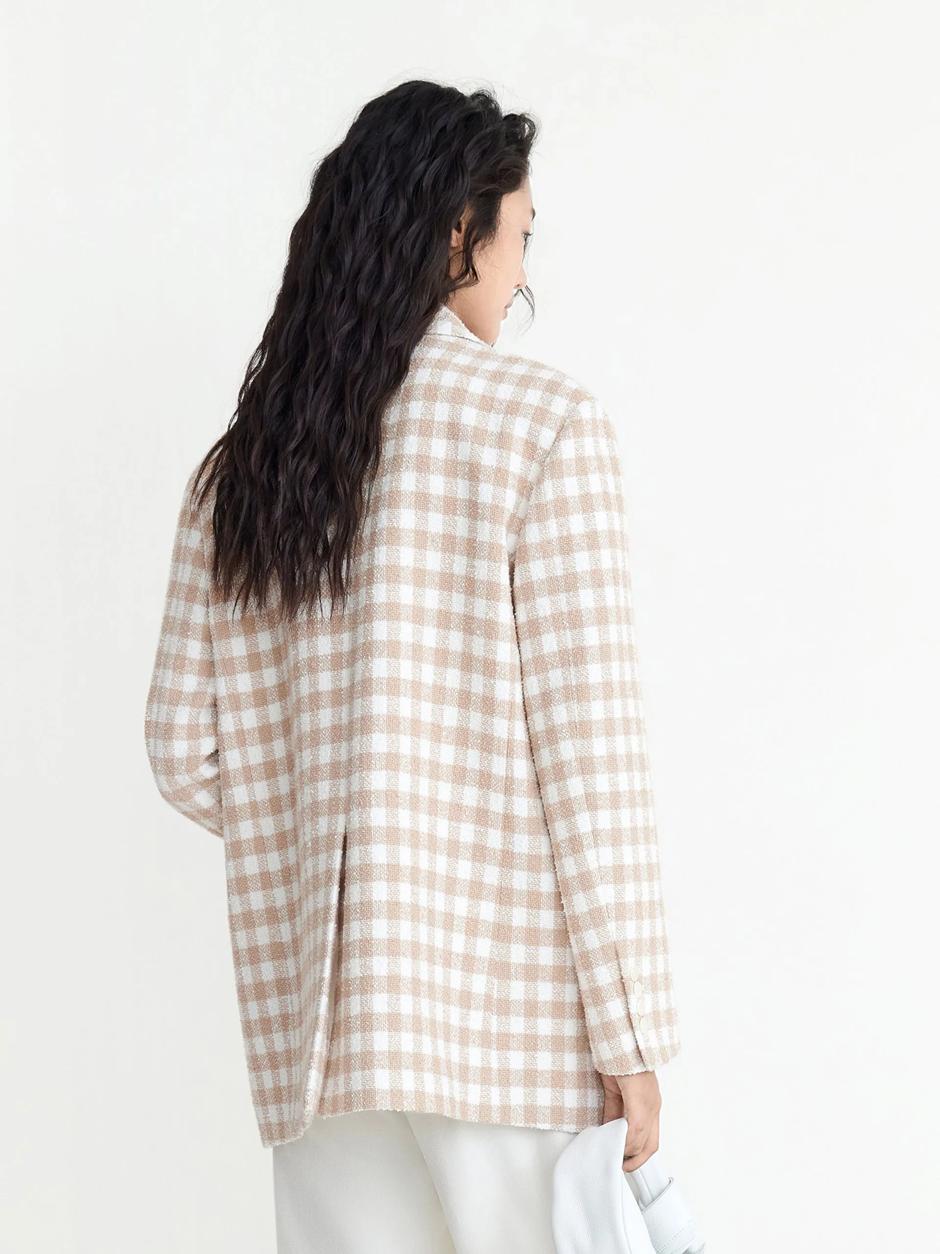 Oversized Wide-shoulder Checked Blazer