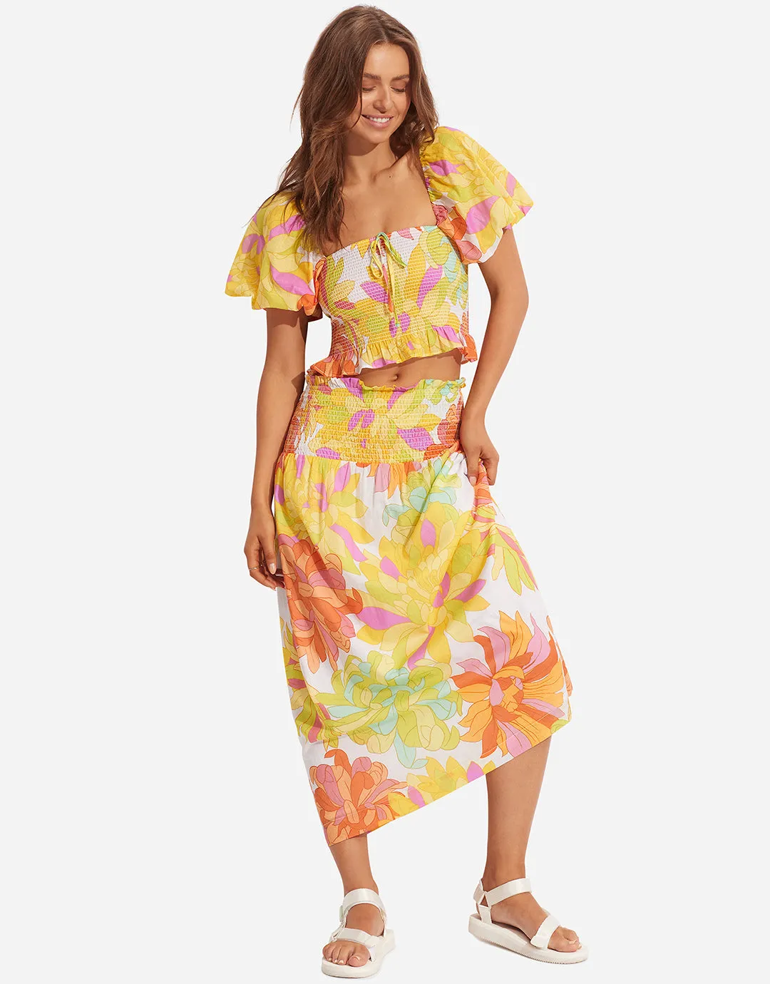 Palm Springs Shirring Skirt - Limelight