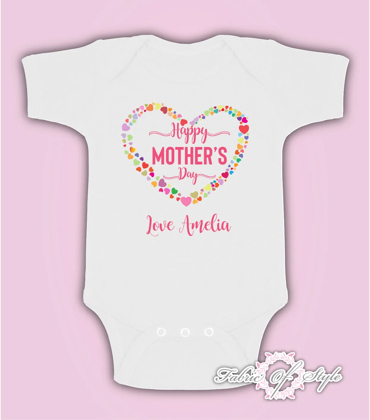 Personalised Hearts Happy Mothers Day Baby Kids 2021 Body Suit Vest Girl