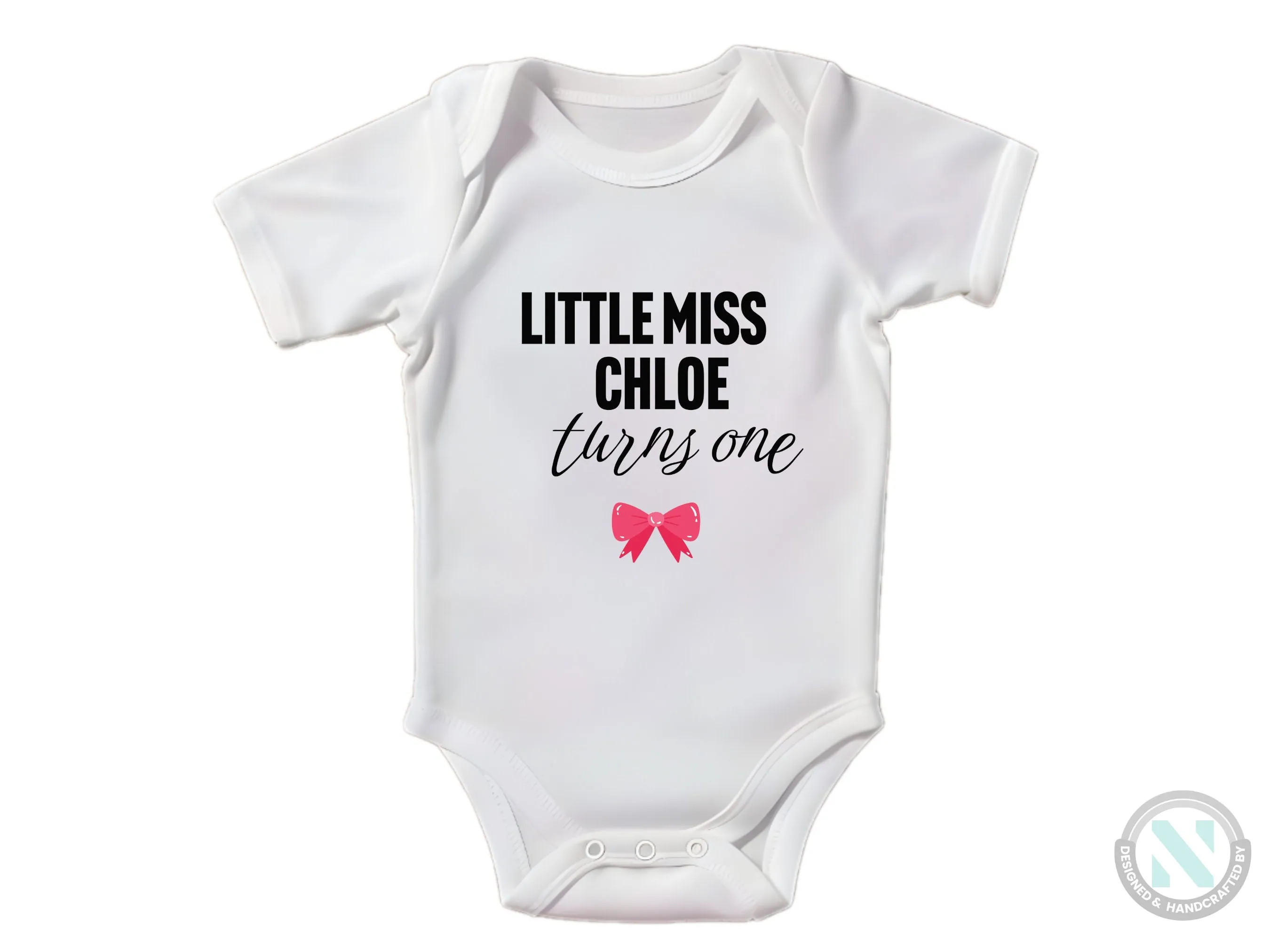 Personalize Long Sleeve Bodysuit for Girls with Baby Name and text "Little Miss"