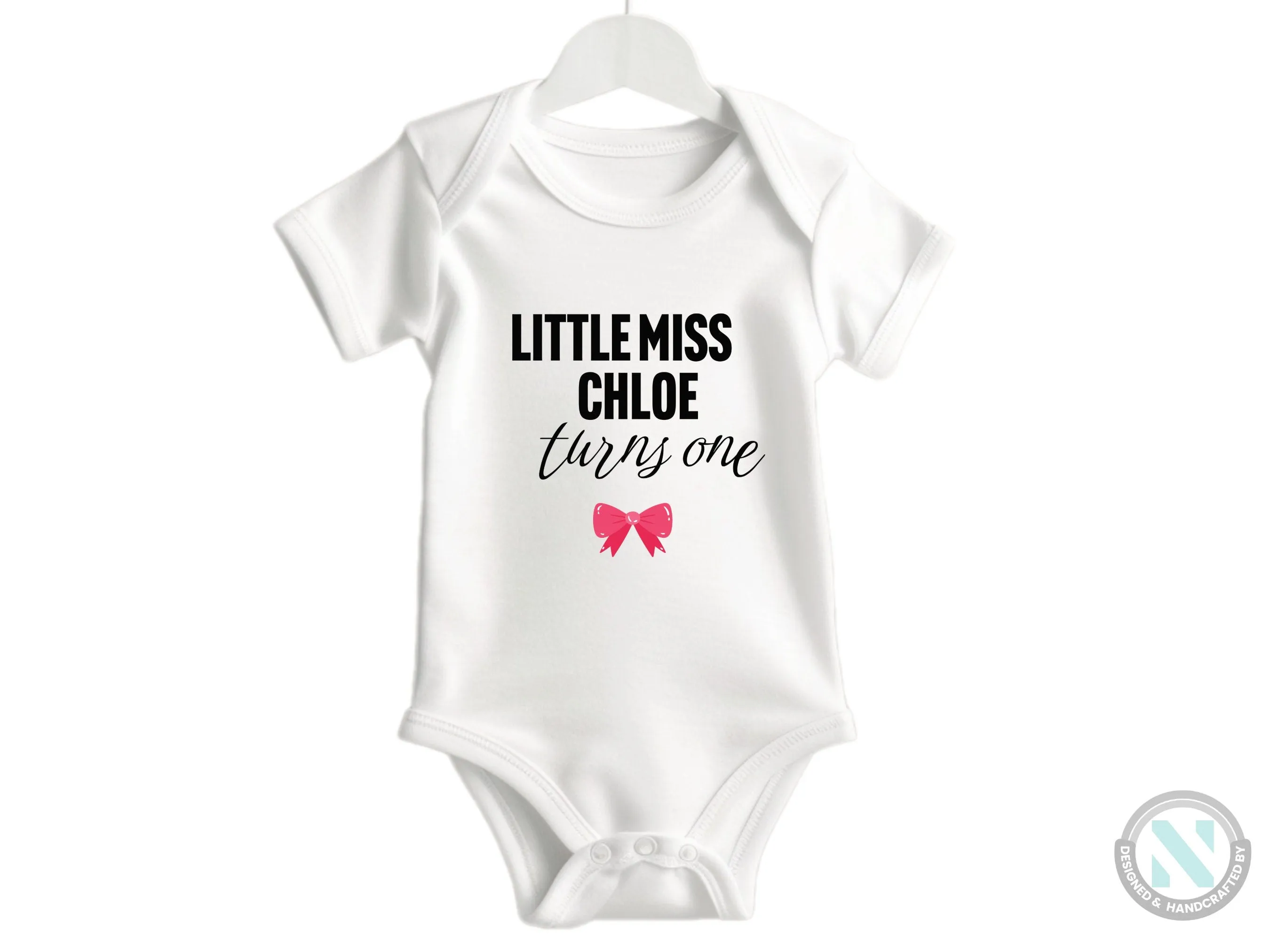 Personalize Long Sleeve Bodysuit for Girls with Baby Name and text "Little Miss"