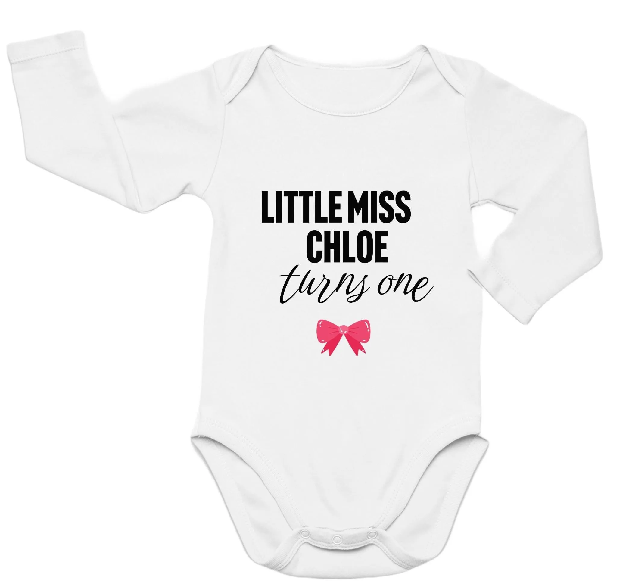 Personalize Long Sleeve Bodysuit for Girls with Baby Name and text "Little Miss"