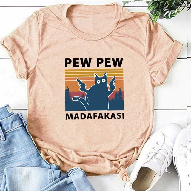 Pew Pew Madafakas Tshirt | Funny Cat Shirt | Sunset Pew pew Shirt | Pew Pew Shirt | Funny Parody Shirt | Funny Crazy Cat Lover Gun Tee Shirt