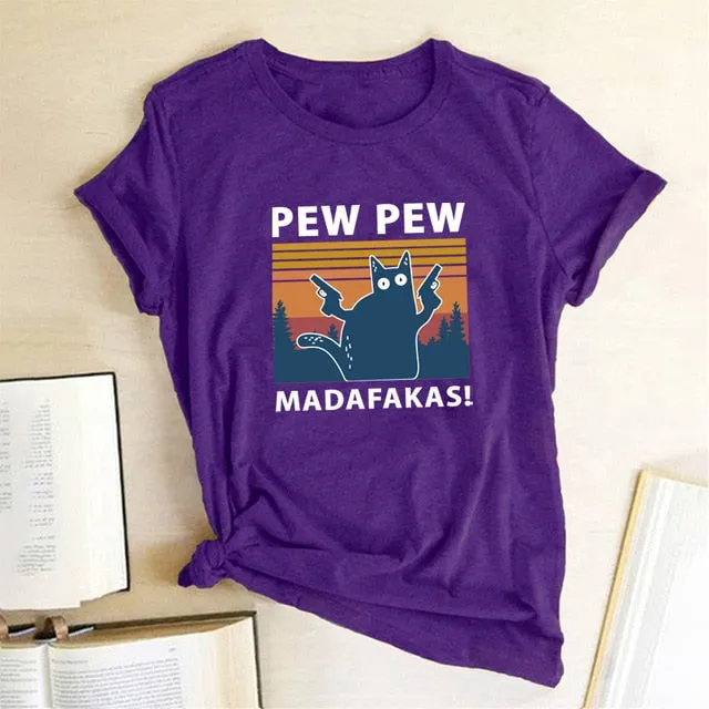 Pew Pew Madafakas Tshirt | Funny Cat Shirt | Sunset Pew pew Shirt | Pew Pew Shirt | Funny Parody Shirt | Funny Crazy Cat Lover Gun Tee Shirt